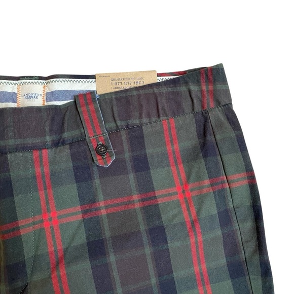 NWT Lands’ End Canvas True Slim Chino Pants Green Plaid Tartan Size 10 - Picture 4 of 12